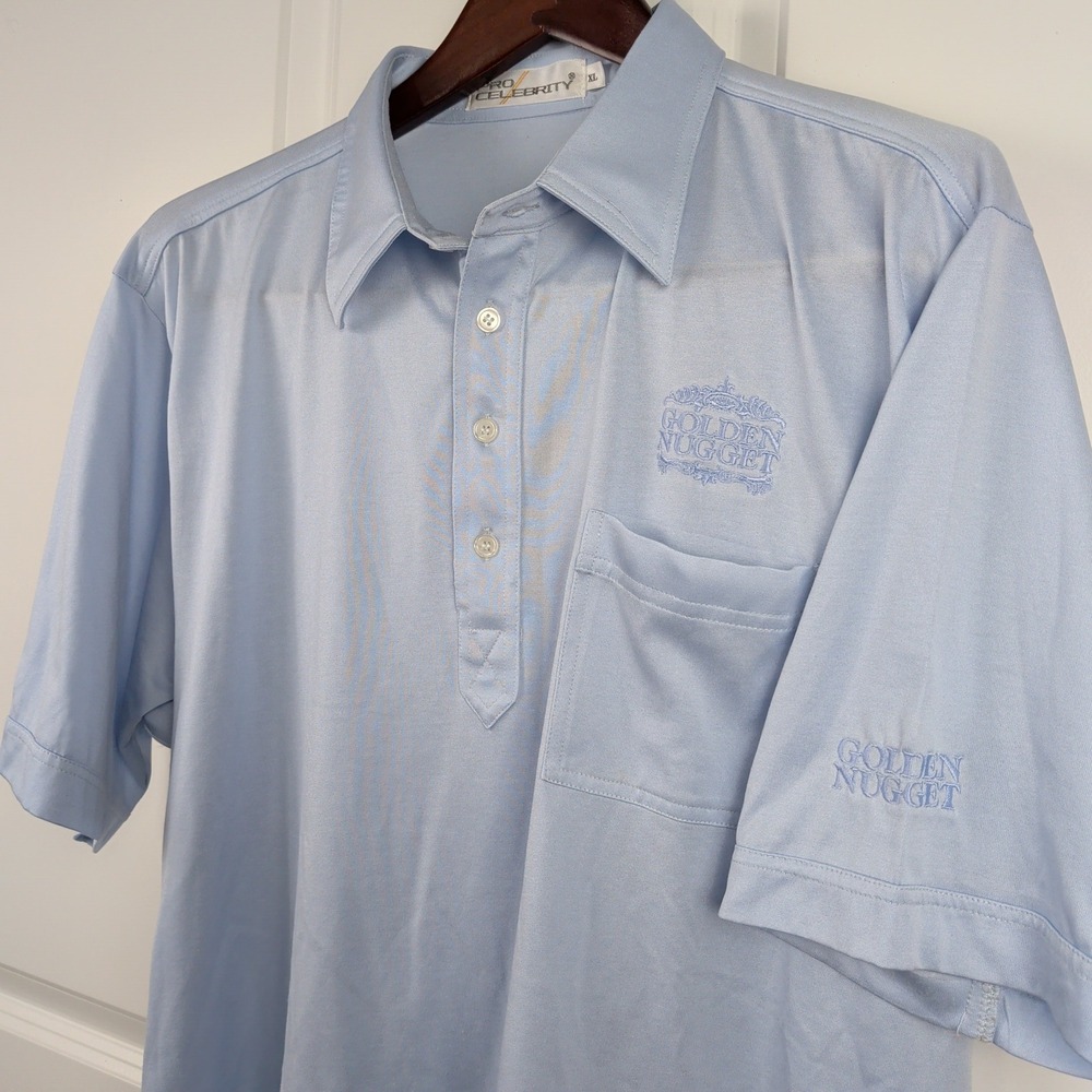 Vintage Golden Nugget Casino Polo Mens XL Blue Las Vegas Embroidered Golf Shirt